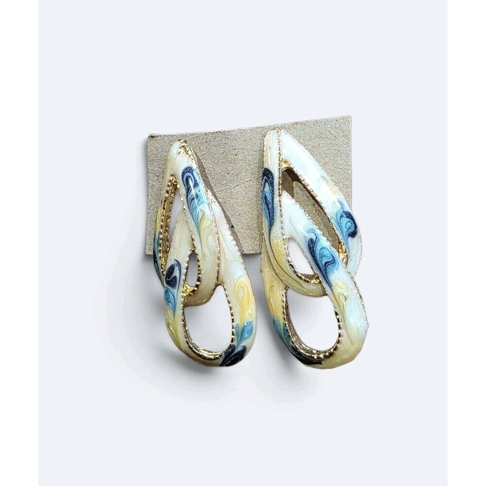 Vintage 80s Abstract Enamel Swirl Interlocking Teardrop Statement Post Earrings